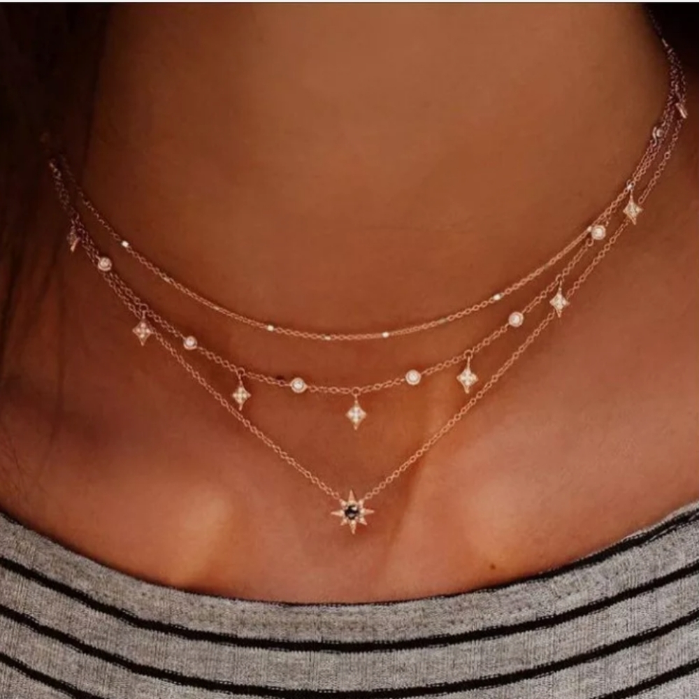 Boho Necklace Black Star & Gold